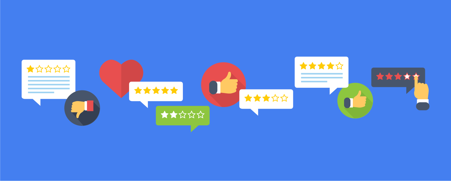 google review talking bubbles star ratings and thumbs up emojis